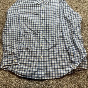 Polo Ralph Lauren‎ Shirt Mens XL Classic Fit Plaid Button Down Blue White